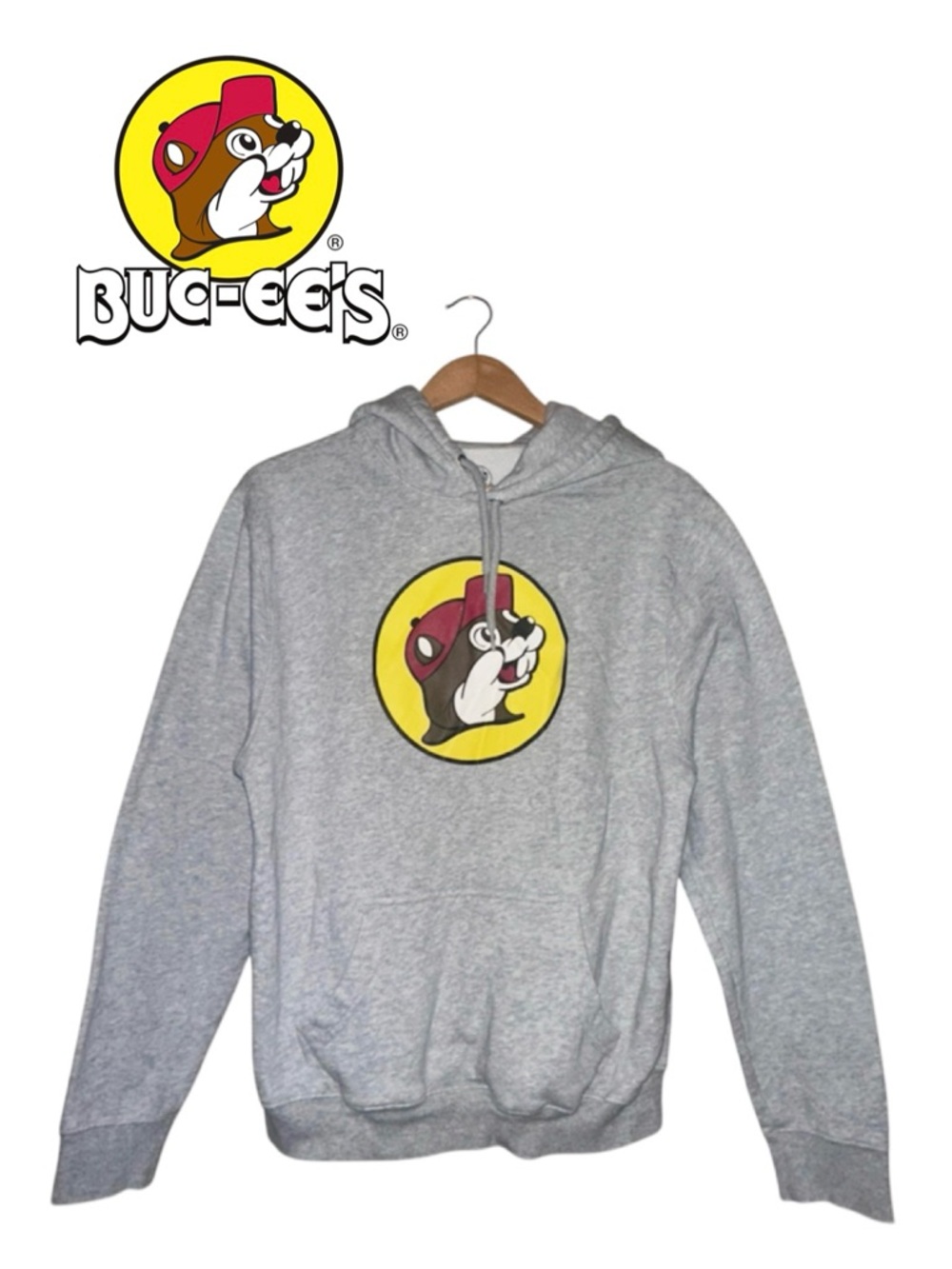 BUC-EES’S Gray Logo Hoodie Sweatshirt Whimsical Athleisure Active Comfy Unisex M
